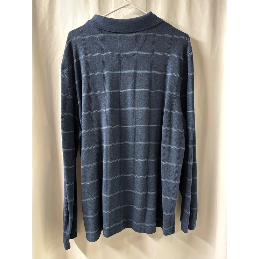 VAN‎ HEUSEN Flex Mens XXL Classic Fit Long Sleeve Polo Shirt Blue Striped